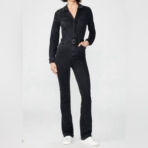 PAIGE Matilda Cargo Jumpsuit, one piece denim in a dark grey-black wash
